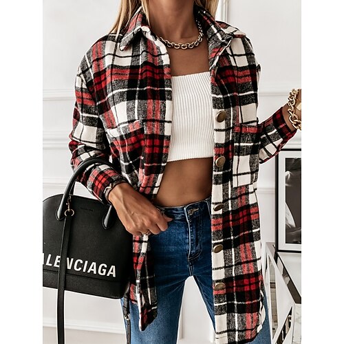 Women's Shacket Pink Red Beige Plaid Button Print Long Sleeve Casual Basic Shirt Collar Regular S
Women's Shacket Pink Red Beige Plaid Button Print Long Sleeve Casual Basic Shirt Collar Regular S