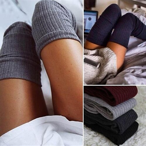 

Women's Stockings Thigh-High Crimping Socks Tights Thermal Warm Stretchy Knitting Fashion Casual Daily Navy Black Dark Grey One-Size