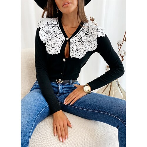 Women's Blouse Shirt Black Khaki Plain Lace Button Long Sleeve Casual Streetwear V Neck Regular S / Weekend
Women's Blouse Shirt Black Khaki Plain Lace Button Long Sleeve Casual Streetwear V Neck Regular S / Weekend