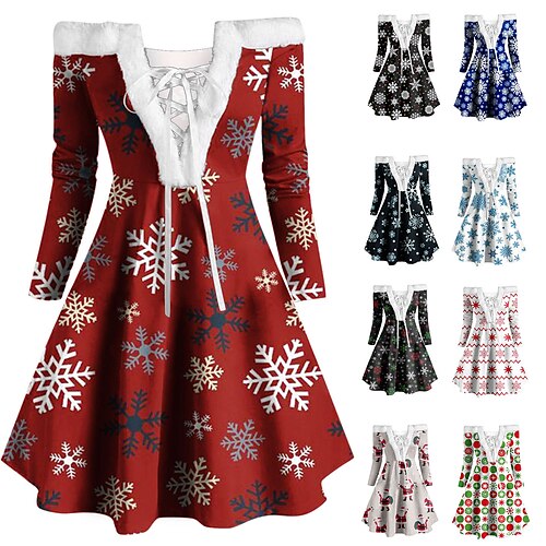 Women's Christmas Swing Dress Vintage Dress Mini Dress Green Light Green Wine Red Navy Blue White Long Sleeve Snowman Tree Snowflake Backless Feather Print Winter Fall Off Shoulder Vacation Stylish
Women's Christmas Swing Dress Vintage Dress Mini Dress Green Light Green Wine Red Navy Blue White Long Sleeve Snowman Tree Snowflake Backless Feather Print Winter Fall Off Shoulder Vacation Stylish