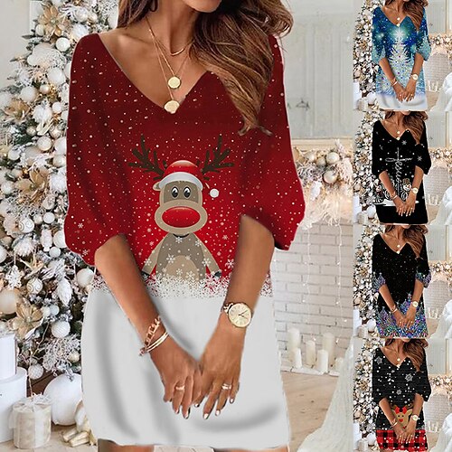 Women's Christmas Sweatshirt Dress Winter Dress Short Mini Dress Red Black 3/4 Length Sleeve Elk Snowflake Print Fall Winter V Neck Vacation Casual Loose Fit 2022 S M L XL XXL 3XL
Women's Christmas Sweatshirt Dress Winter Dress Short Mini Dress Red Black 3/4 Length Sleeve Elk Snowflake Print Fall Winter V Neck Vacation Casual Loose Fit 2022 S M L XL XXL 3XL