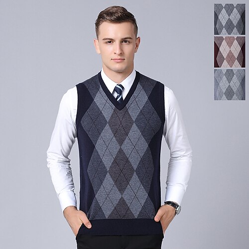 Men's Sweater Sweater Vest Wool Sweater Pullover Sweater Jumper Knit Knitted Plaid V Neck Stylish Vintage Style Clothing Apparel Winter Fall Wine Light gray S M L
Men's Sweater Sweater Vest Wool Sweater Pullover Sweater Jumper Knit Knitted Plaid V Neck Stylish Vintage Style Clothing Apparel Winter Fall Wine Light gray S M L