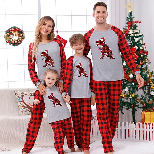 Christmas Pajamas Family Plaid Letter Dinosaur Home Green Gray Long Sleeve Basic Matching Outfits
Christmas Pajamas Family Plaid Letter Dinosaur Home Green Gray Long Sleeve Basic Matching Outfits