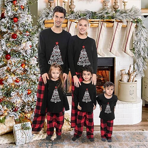 Christmas Pajamas Family Plaid Letter Home Crewneck Black Long Sleeve Adorable Matching Outfits
Christmas Pajamas Family Plaid Letter Home Crewneck Black Long Sleeve Adorable Matching Outfits