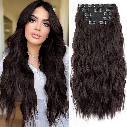 Clip In Hair Extensions 20 Inch 6PCS Long Synthetic Dark Brown Thick Wavy Curly Clip Ins Hair Extensions Double Weft Hairpieces Full Head For Women (20 Inch 230G Dark Brown)
Clip In Hair Extensions 20 Inch 6PCS Long Synthetic Dark Brown Thick Wavy Curly Clip Ins Hair Extensions Double Weft Hairpieces Full Head For Women (20 Inch 230G Dark Brown)