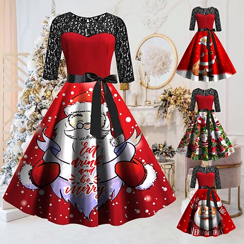 Women's Christmas Party Dress Lace Dress Midi Dress Green Black Wine Red Half Sleeve Letter Santa Claus Lace Print Winter Fall Crew Neck Vintage Elegant 2022 S M L XL 2XL
Women's Christmas Party Dress Lace Dress Midi Dress Green Black Wine Red Half Sleeve Letter Santa Claus Lace Print Winter Fall Crew Neck Vintage Elegant 2022 S M L XL 2XL