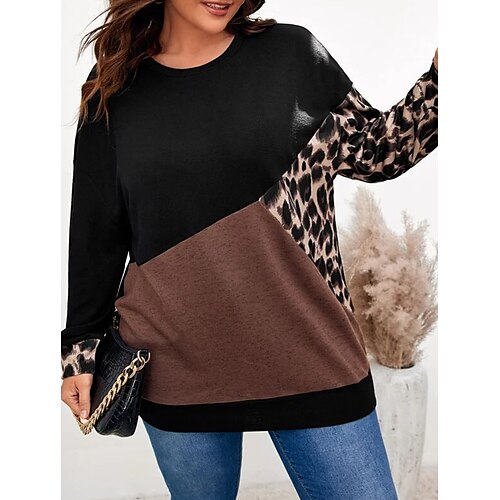 Women's Plus Size Tops Pullover Sweatshirt Leopard Patchwork Print Long Sleeve Crew Neck Fashion Modern Vacation Going out Polyester Winter Fall Black
Women's Plus Size Tops Pullover Sweatshirt Leopard Patchwork Print Long Sleeve Crew Neck Fashion Modern Vacation Going out Polyester Winter Fall Black