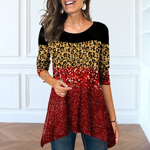 Women's Tunic Red Leopard Flowing tunic Print Long Sleeve Daily Weekend Basic Round Neck Long Painting S
Women's Tunic Red Leopard Flowing tunic Print Long Sleeve Daily Weekend Basic Round Neck Long Painting S