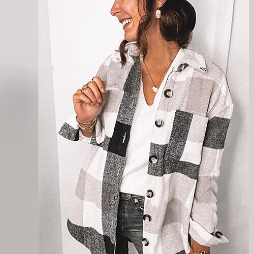 Women's Shirt Shacket Gray Plaid Button Print Long Sleeve Casual Basic Shirt Collar Regular S
Women's Shirt Shacket Gray Plaid Button Print Long Sleeve Casual Basic Shirt Collar Regular S