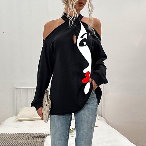 Women's Blouse Shirt Black Purple Yellow Graphic Print Long Sleeve Casual Basic Halter Neck Regular S
Women's Blouse Shirt Black Purple Yellow Graphic Print Long Sleeve Casual Basic Halter Neck Regular S