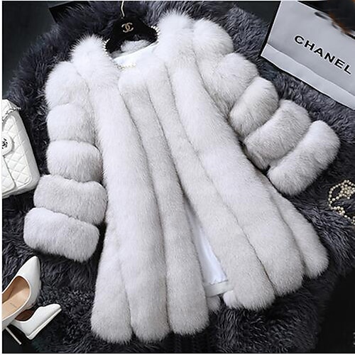 

Women's Faux Fur Coat Warm Breathable Outdoor Daily Wear Vacation Going out Faux Fur Trim Open Front Crewneck Elegant Modern Comfortable Street Style Solid Color Regular Fit Outerwear Long Sleeve