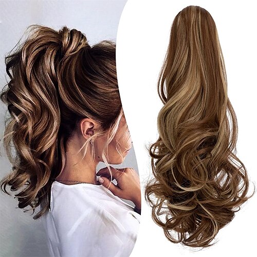 

Claw Clip Ponytail Extension 20 Inch Clip in Wavy Ponytail Hair Extensions Long Pony Tails for Women Extensions Ash Blonde Mix Light Brown Wave Hairpiece