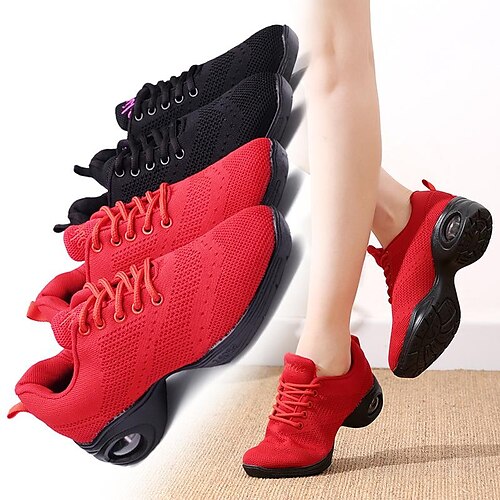 Women's Dance Sneakers Practice Trainning Dance Shoes Performance Outdoor Flat Flat Heel Lace-up Black Red
Women's Dance Sneakers Practice Trainning Dance Shoes Performance Outdoor Flat Flat Heel Lace-up Black Red