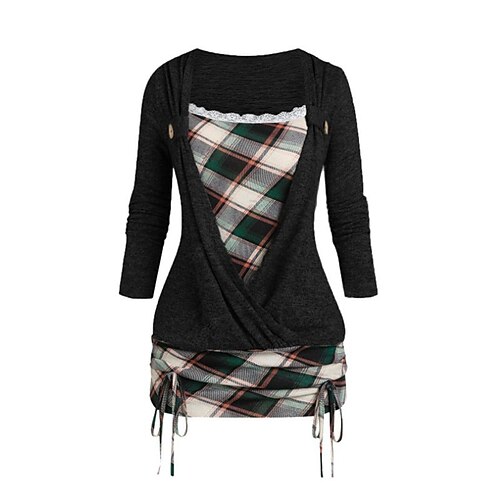 Women's Plus Size Tops T shirt Tee Plaid Lace Print Long Sleeve Square Neck Casual Holiday Daily Vacation Cotton Winter Fall Black Light Gray
Women's Plus Size Tops T shirt Tee Plaid Lace Print Long Sleeve Square Neck Casual Holiday Daily Vacation Cotton Winter Fall Black Light Gray