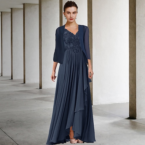 Todelt A-linje Kjole til brudens mor Plusstørrelse Elegant Assymetrisk længde V-hals Assymetrisk Gulvlang Chiffon Blondelukning Halvlange ærmer Indpakning inkluderet Jakke kjoler med Pliss
Todelt A-linje Kjole til brudens mor Plusstørrelse Elegant Assymetrisk længde V-hals Assymetrisk Gulvlang Chiffon Blondelukning Halvlange ærmer Indpakning inkluderet Jakke kjoler med Pliss