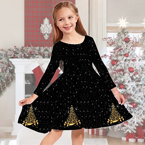 Kids Girls' Christmas Dress Christmas Tree Casual Dress Above Knee Dress Christmas Gifts Crewneck Long Sleeve Adorable Dress 2-13 Years Winter Black
Kids Girls' Christmas Dress Christmas Tree Casual Dress Above Knee Dress Christmas Gifts Crewneck Long Sleeve Adorable Dress 2-13 Years Winter Black