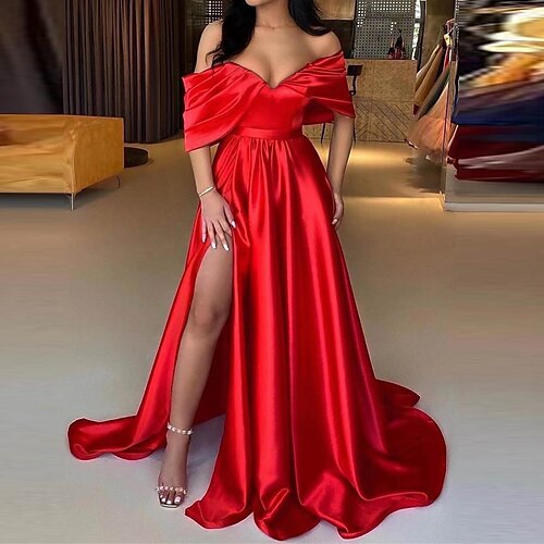 Women's Party Dress Satin Dress Swing Dress Long Dress Maxi Dress Red Short Sleeve Pure Color Split Winter Fall Autumn Off Shoulder Mature Party Evening Party Slim 2022 S M L XL
Women's Party Dress Satin Dress Swing Dress Long Dress Maxi Dress Red Short Sleeve Pure Color Split Winter Fall Autumn Off Shoulder Mature Party Evening Party Slim 2022 S M L XL