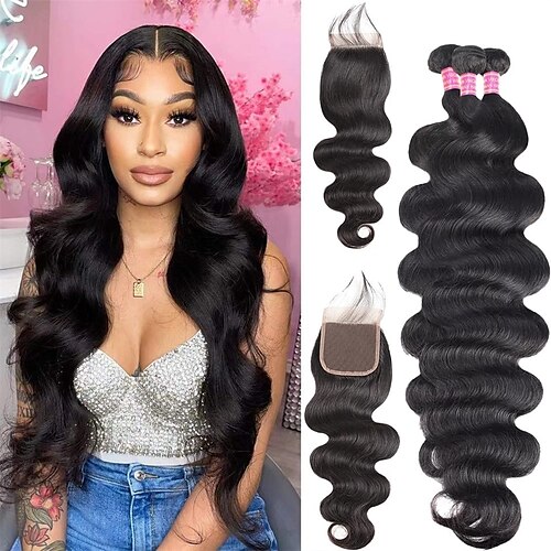 Human Hair Bundles with Closure Brazilian Body Wave Bundles with Closure (18 20 2214) 4x4 Free Part Closure with 3 Bundles 100% Virgin Remy Hair Bundles and closure Natural Color
Human Hair Bundles with Closure Brazilian Body Wave Bundles with Closure (18 20 2214) 4x4 Free Part Closure with 3 Bundles 100% Virgin Remy Hair Bundles and closure Natural Color