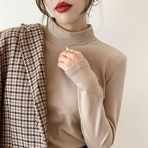 Women's T shirt Tee Undershirt Bottoming Shirt Round neck black Round neck grey Round neck milk tea color Plain Long Sleeve Daily Weekend Basic High Neck Regular S
Women's T shirt Tee Undershirt Bottoming Shirt Round neck black Round neck grey Round neck milk tea color Plain Long Sleeve Daily Weekend Basic High Neck Regular S