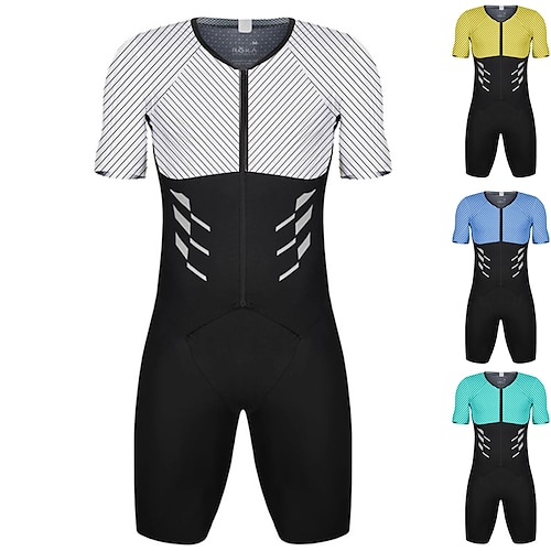 

21Grams Men's Triathlon Tri Suit Short Sleeve Mountain Bike MTB Road Bike Cycling Green Sky Blue Red Patchwork Bike Clothing Suit UV Resistant Breathable Quick Dry Sweat wicking Polyester Spandex