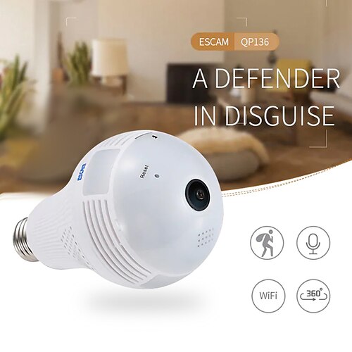

ESCAM Light Bulb Camera Wireless Wifi Bulb Security Camera Smart Bulb Camera 360 Panoramic Bulb Camera 960P with Motion Detection App & PC Software