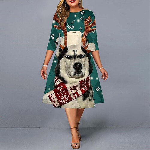Women's Plus Size Christmas Work Dress Animal 3/4 Length Sleeve Winter Fall Stylish Midi Dress Work Dress
Women's Plus Size Christmas Work Dress Animal 3/4 Length Sleeve Winter Fall Stylish Midi Dress Work Dress