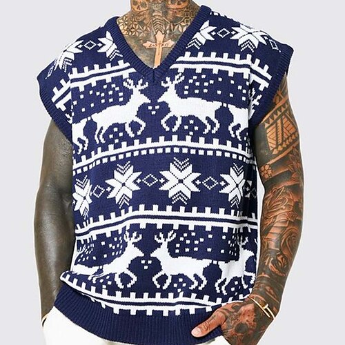 Men's Sweater Sweater Vest Ugly Christmas Sweater Pullover Sweater Jumper Ribbed Knit Cropped Knitted Deer V Neck Keep Warm Modern Contemporary Christmas Work Clothing Apparel Fall & Winter Blue S M L
Men's Sweater Sweater Vest Ugly Christmas Sweater Pullover Sweater Jumper Ribbed Knit Cropped Knitted Deer V Neck Keep Warm Modern Contemporary Christmas Work Clothing Apparel Fall & Winter Blue S M L