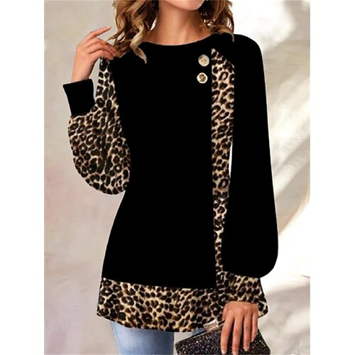 Women's Blouse Shirt Black Leopard Print Long Sleeve Casual Basic Round Neck Long S
Women's Blouse Shirt Black Leopard Print Long Sleeve Casual Basic Round Neck Long S