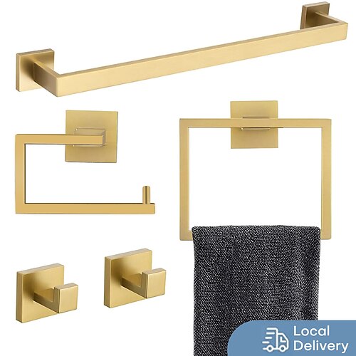 5-Piece Bathroom Hardware Accessories Set Brushed Golden 23.6 inch Towel Bar Towel Rack Sets Modern Towel Ring Kit Stainless Steel Wall Mounted
5-Piece Bathroom Hardware Accessories Set Brushed Golden 23.6 inch Towel Bar Towel Rack Sets Modern Towel Ring Kit Stainless Steel Wall Mounted