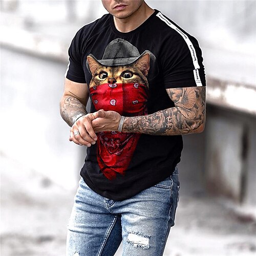 Men's T shirt Tee Animal Cat Graphic Prints Crew Neck Black 3D Print Outdoor Street Short Sleeve Print Clothing Apparel Sports Designer Casual
Men's T shirt Tee Animal Cat Graphic Prints Crew Neck Black 3D Print Outdoor Street Short Sleeve Print Clothing Apparel Sports Designer Casual