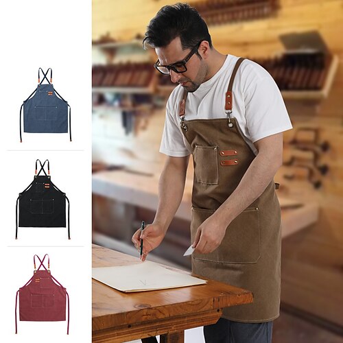 

Chef Apron For Women and Men, Kitchen Cooking Apron, Personalised Gardening Apron with Pockets,Adjustable Strap For Carpenters, Mechanics, Painters