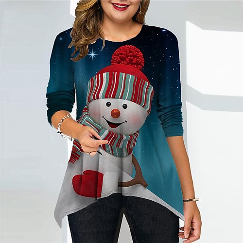 Women's Plus Size Christmas Tops T shirt Tee Cat Snowman Print Long Sleeve Crew Neck Casual Festival Daily Cotton Spandex Jersey Winter Fall Black Blue
Women's Plus Size Christmas Tops T shirt Tee Cat Snowman Print Long Sleeve Crew Neck Casual Festival Daily Cotton Spandex Jersey Winter Fall Black Blue