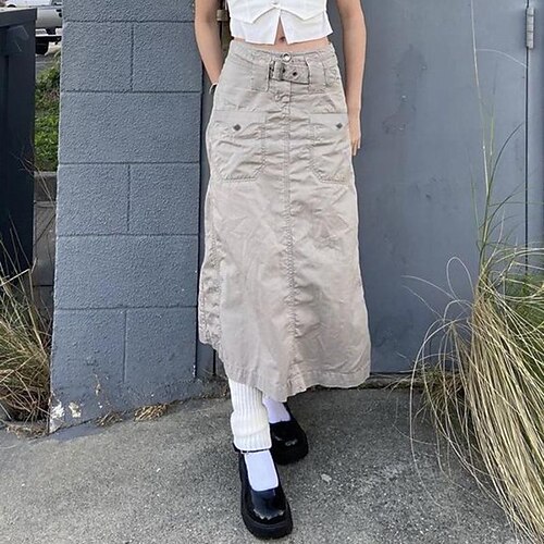 Women's Cargo Skirt Midi Polyester khaki Skirts Split Multiple Pockets Low Rise Fashion Streetwear Casual Long Street Vacation S M L
Women's Cargo Skirt Midi Polyester khaki Skirts Split Multiple Pockets Low Rise Fashion Streetwear Casual Long Street Vacation S M L