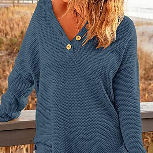 fall/winter 2022 women's waffle knit v-neck sweater casual long sleeve side split button henry pullover
fall/winter 2022 women's waffle knit v-neck sweater casual long sleeve side split button henry pullover