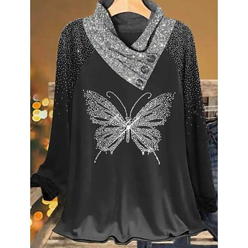 Women's Plus Size Tops Blouse Animal Butterfly Button Print Long Sleeve Cowl Neck Casual Daily Going out Polyester Winter Fall Black
Women's Plus Size Tops Blouse Animal Butterfly Button Print Long Sleeve Cowl Neck Casual Daily Going out Polyester Winter Fall Black