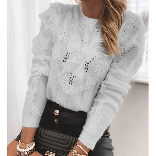 Women's Blouse Shirt Khaki Gray White Plain Lace Cut Out Long Sleeve Casual Basic Round Neck Regular S
Women's Blouse Shirt Khaki Gray White Plain Lace Cut Out Long Sleeve Casual Basic Round Neck Regular S