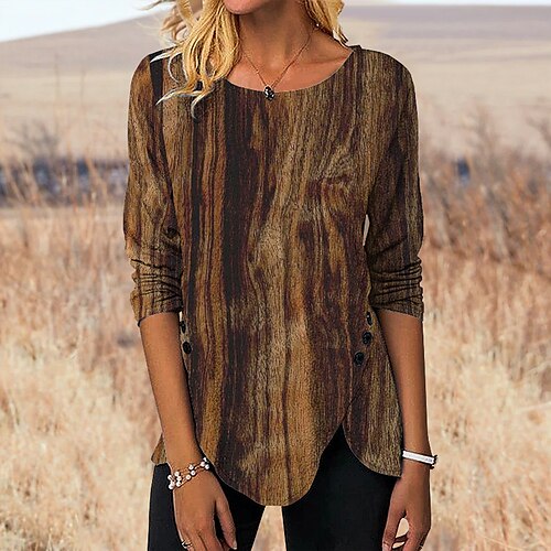 Women's T shirt Tee Brown Graphic Print Long Sleeve Daily Weekend Basic Round Neck Regular Painting S
Women's T shirt Tee Brown Graphic Print Long Sleeve Daily Weekend Basic Round Neck Regular Painting S
