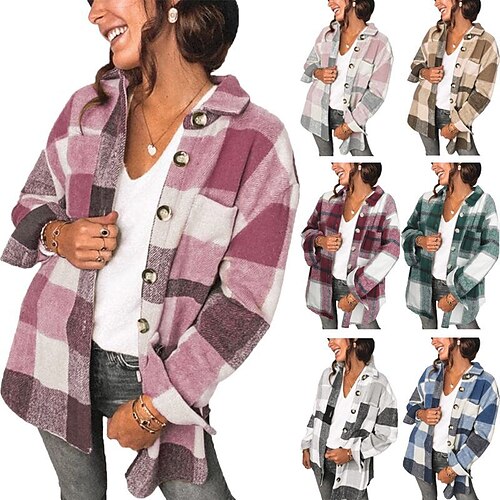 Women's Shacket Green Blue Pink Plaid Button Pocket Long Sleeve Casual Daily Basic Shirt Collar Regular S
Women's Shacket Green Blue Pink Plaid Button Pocket Long Sleeve Casual Daily Basic Shirt Collar Regular S