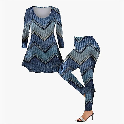 Women's Plus Size Tops Set Color Block Geometry Print Long Sleeve Crew Neck Casual Daily Going out Polyester Winter Fall Blue Gray
Women's Plus Size Tops Set Color Block Geometry Print Long Sleeve Crew Neck Casual Daily Going out Polyester Winter Fall Blue Gray
