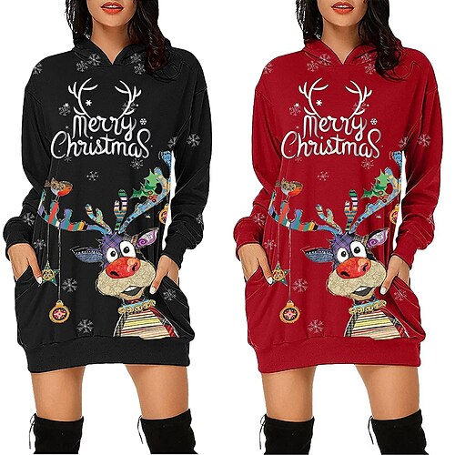 Women's Christmas Shift Dress Short Mini Dress Short Mini Dress Red Black Long Sleeve Letter Elk Snowflake Pocket Print Fall Winter Hooded Fashion Modern Loose Fit 2022 S M L XL XXL 3XL
Women's Christmas Shift Dress Short Mini Dress Short Mini Dress Red Black Long Sleeve Letter Elk Snowflake Pocket Print Fall Winter Hooded Fashion Modern Loose Fit 2022 S M L XL XXL 3XL