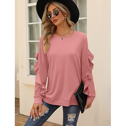 Women Shirt Crewneck Sweatshirts Long Sleeve Casual Tops with Ruffle Sleeve Fall Winter Clothes Soft Fashion 2022
Women Shirt Crewneck Sweatshirts Long Sleeve Casual Tops with Ruffle Sleeve Fall Winter Clothes Soft Fashion 2022