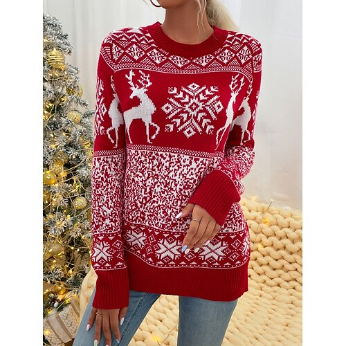 

Women's Ugly Christmas Sweater Pullover Sweater Jumper Ribbed Knit Knitted Elk Crew Neck Stylish Casual Outdoor Christmas Winter Fall Green Black S M L / Long Sleeve / Weekend / Holiday / Regular Fit