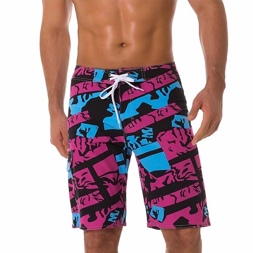 

Men's Swim Shorts Swim Trunks Board Shorts Drawstring Elastic Waist Print Patterned Comfort Breathable Knee Length Casual Daily Beach Fashion Streetwear Black Purple Micro-elastic
