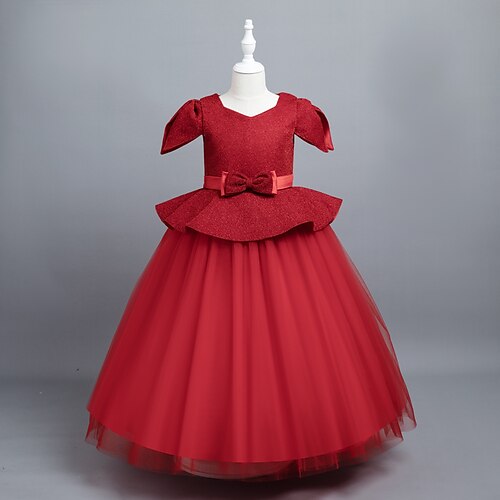 Kids Girls' Party Dress Solid Color Tulle Dress Maxi Dress Performance Tie Knot V Neck Short Sleeve Adorable Dress 4-13 Years Spring Blue Purple Pink
Kids Girls' Party Dress Solid Color Tulle Dress Maxi Dress Performance Tie Knot V Neck Short Sleeve Adorable Dress 4-13 Years Spring Blue Purple Pink