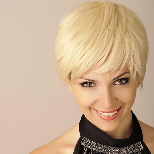 

613 Honey Blonde Color Wig Short Wavy Bob Pixie Cut Full Machine Made Human Hair Wigs With Bangs For Black Women Remy