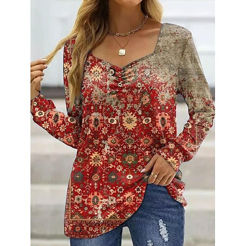 Women's T shirt Tee Light Green Light Brown Camel Floral Print Long Sleeve Casual Holiday Basic V Neck Regular Floral Painting S
Women's T shirt Tee Light Green Light Brown Camel Floral Print Long Sleeve Casual Holiday Basic V Neck Regular Floral Painting S