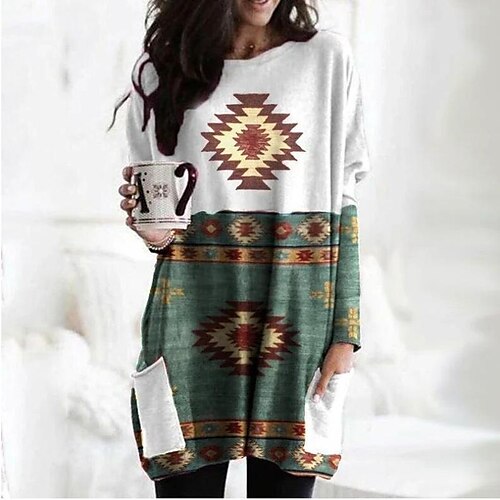 Women's Blouse Shirt Green Light Green Wine Geometric Plaid Pocket Print Long Sleeve Christmas Casual Ethnic Round Neck Long Geometric S
Women's Blouse Shirt Green Light Green Wine Geometric Plaid Pocket Print Long Sleeve Christmas Casual Ethnic Round Neck Long Geometric S