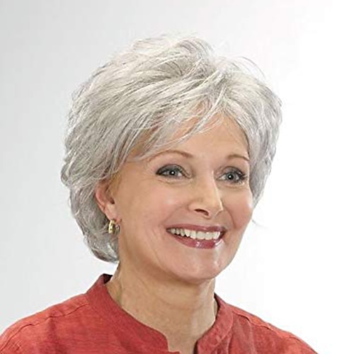 

Short Silver Grey Wigs for Women Blend with Healthy Memory Fiber Pixie Curly Wig With BangNatural Daily Use Hair