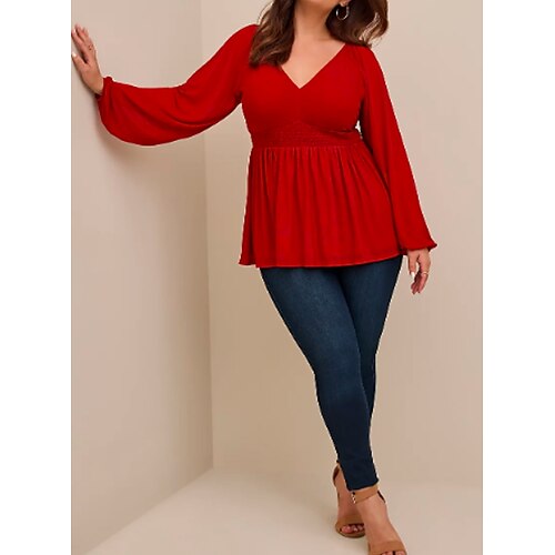 Women's Plus Size Tops Blouse Plain Long Sleeve V Neck Fashion Modern Vacation Going out Polyester Winter Fall Red
Women's Plus Size Tops Blouse Plain Long Sleeve V Neck Fashion Modern Vacation Going out Polyester Winter Fall Red