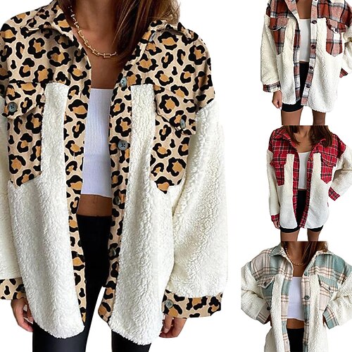 Women's Blouse Shirt Green Blue Khaki Leopard Plaid Patchwork Print Long Sleeve Casual Elegant Shirt Collar Regular Fleece S
Women's Blouse Shirt Green Blue Khaki Leopard Plaid Patchwork Print Long Sleeve Casual Elegant Shirt Collar Regular Fleece S